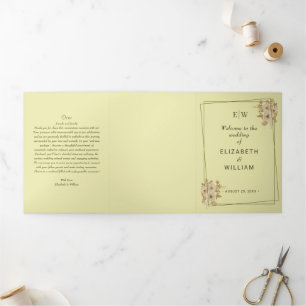 Rose-Rahmen - Mongram, Celestial Yellow Wedding Dreifach-gefaltete Programmkarte