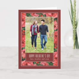 Rose Rahmen Valentinstag Fotokarte - Maroon Dankeskarte