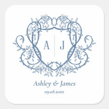 Rose rampante Autocollant Bleu Acier Monogramme Co