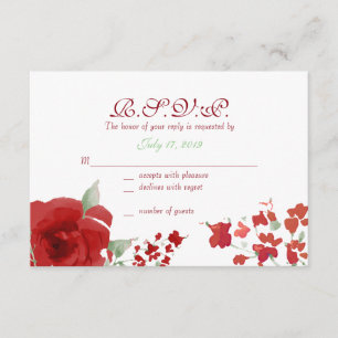 Rose-Reaktionskarten für die strahlende rote Wasse RSVP Karte