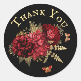 Rose Red Gold Floral Butterfly Danke Runder Aufkleber