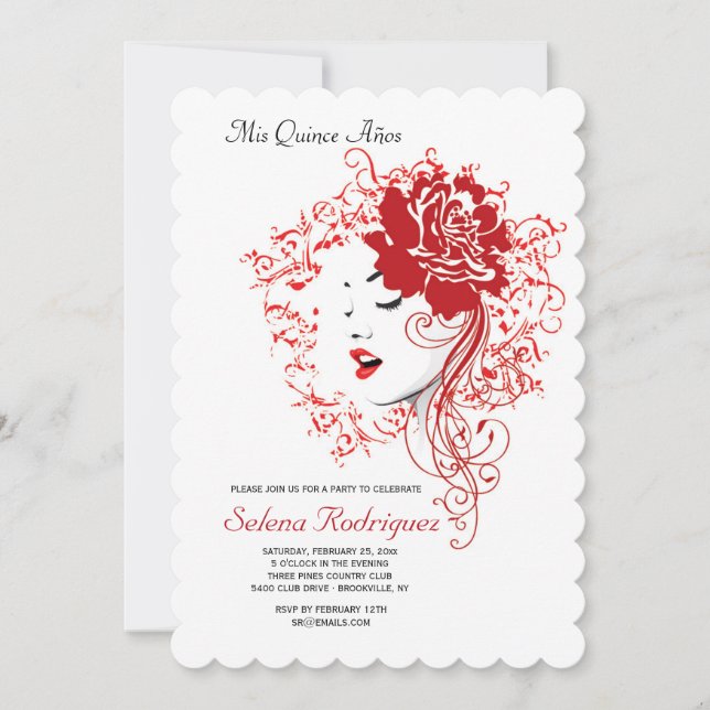 Rose Red Quinceañera Einladung (Vorderseite)