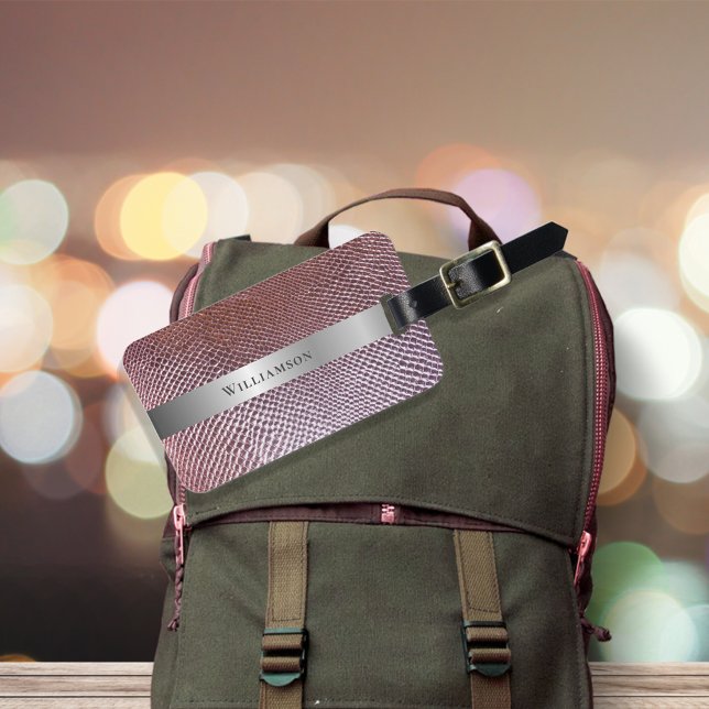 Rose Red Snakeskin Digital Leather Silver Metal Gepäckanhänger (Von Creator hochgeladen)