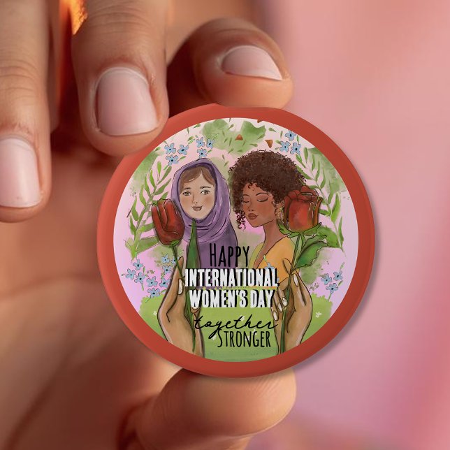 Rose Red Womens Day Button I Stärker zusammen (Rose Red Womens Day Button I Stronger together)