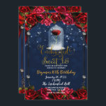 Rose Reds Navy Blue & Gold Sweet 16 Party Einladung<br><div class="desc">Einladungen zur Geburtstagspartei</div>