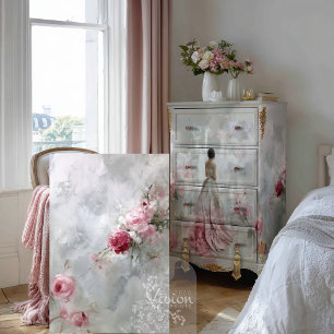 Rose Reverie III Zarte rosa Rosen Hellgrau Seidenpapier
