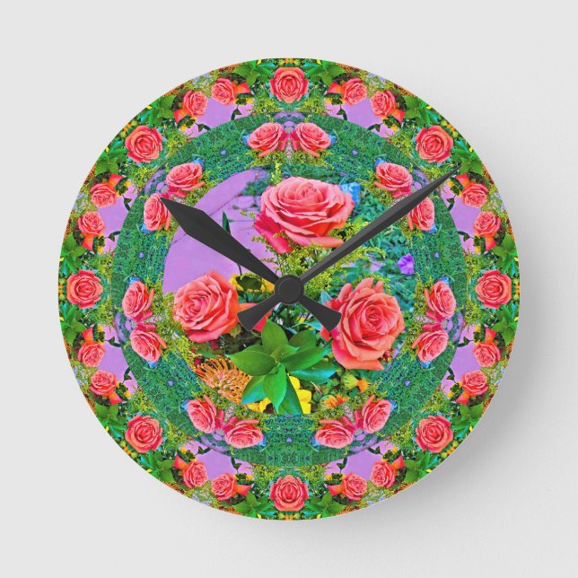 Rose Rings Runde Wanduhr (Vorderseite)