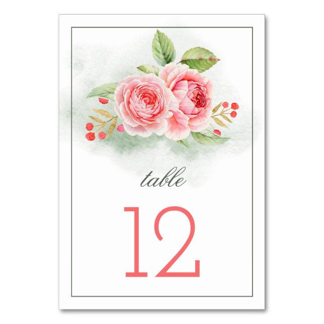 Rose romantique Aquarelle Mariage Numéros de table (Dos)