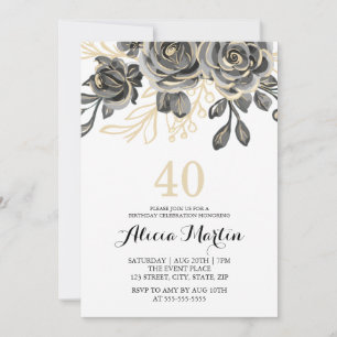 Rose romantique Black & Gold Invitation d'annivers