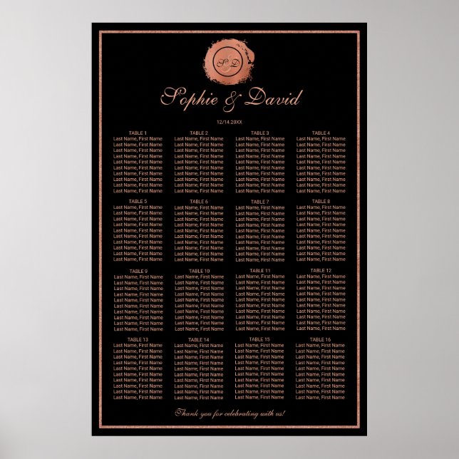 Rose romantique Monogramme d'or Mariage Tableau de (Devant)