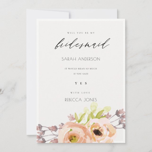 ROSE ROMANTIQUE, PURPLE, CARTE FLORALE BLEUE BRIDE (Devant)