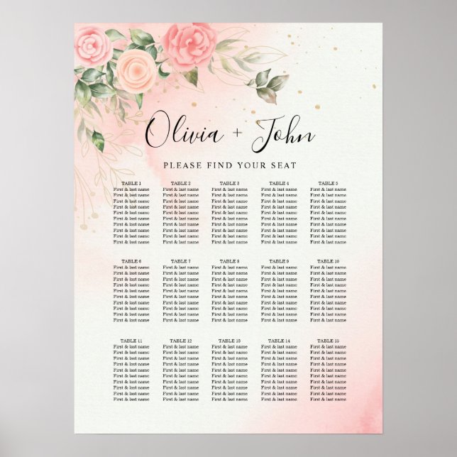 Rose Romantische Aquarellfarben Hochzeitsrosa Poster (Vorne)