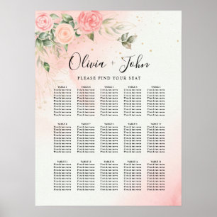 Rose Romantische Wasserfarben Hochzeitsrosa Floral Poster