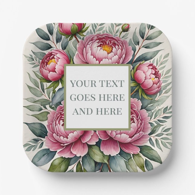 Rose Rosa Aquarellfarben-Blume Pappteller (Vorderseite)