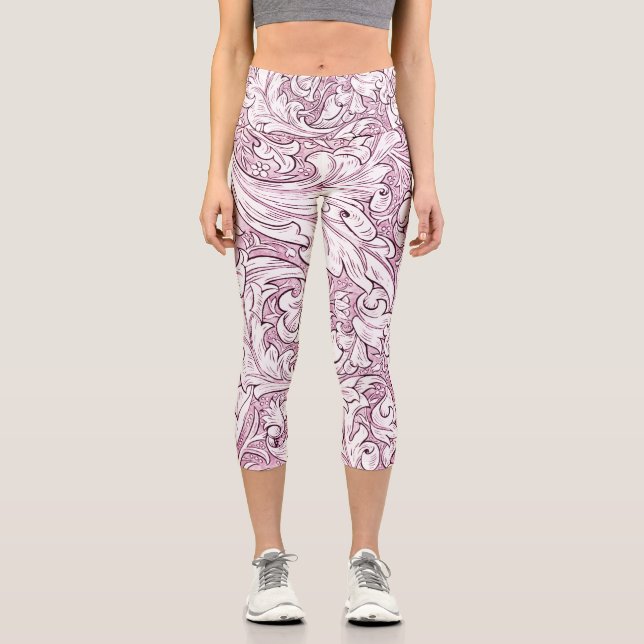 Rose Rosa Barock Verzierte Foliage Capri Leggings (Vorderseite)