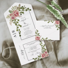 Rose rosa Blume, Bogen und Monogramm Hochzeit