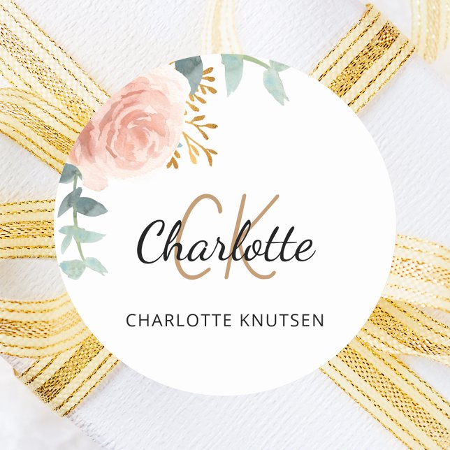 Rose Rosa Blumengrün Runder Aufkleber (Von Creator hochgeladen)