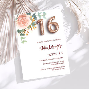 Rose Rosa Blumengrün Sweet 16 Luxus Einladung