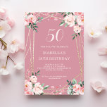 Rose | Rosa Blüte Blüte 50. Geburtstag Einladung<br><div class="desc">Sie suchen eine schöne und elegante Geburtstagseinladung? Karo aus unserer Rose und rot-rosa Blumen Einladung mit einem atemberaubenden goldgeometrischen Rahmen! Diese individuell gestaltbare Einladung ist perfekt für jedes Geburtstagsfest, ob es sich um ein süßes 16, 30 oder 60. Die zarten, rosa Blume verleihen der Touch der Weiblichkeit eine besondere Note,...</div>