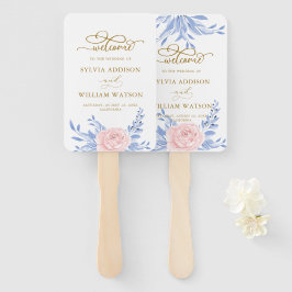 Rose Rosa Blütengoldminimale Dusty Blue Wedding Fächer