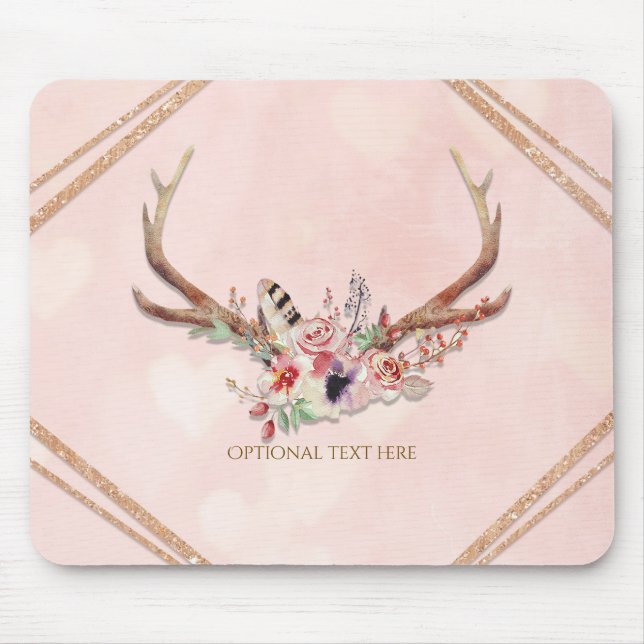 Rose Rosa Blütenrosa Hirschgewächse Boho Chic Glam Mousepad (Vorne)