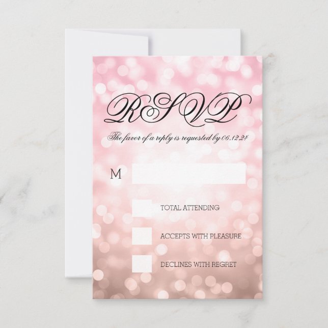 Rose Rosa Bokeh-Lichter Elegante Hochzeitsreise-UA RSVP Karte (Vorderseite)