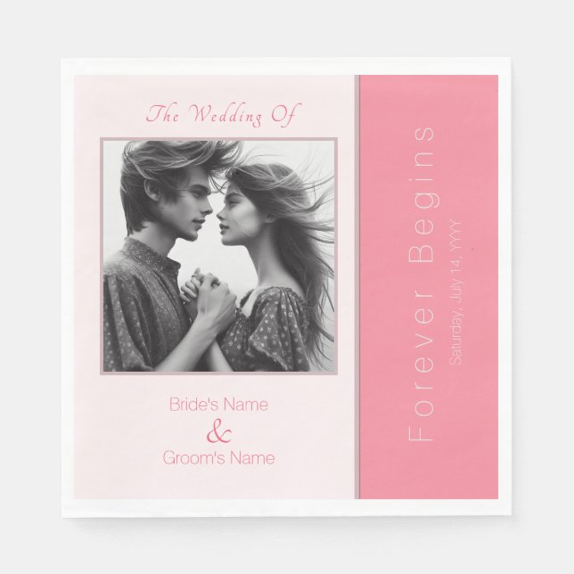 Rose Rosa Forever Beginnt Elegantes Foto Hochzeit Serviette (Vorderseite)