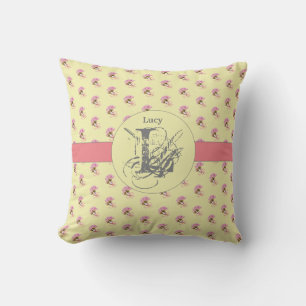 Rose Rosa Gelbe Blüte Einzigartiger Chic Monogramm Kissen