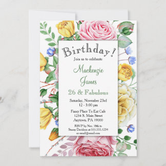 Rose Rosa Gelbe Blüte zum Geburtstag Einladung