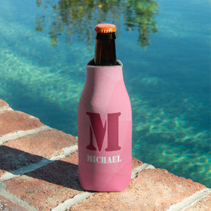 Rose rosa geometrisches Maschenmuster Monogramm Flaschenkühler