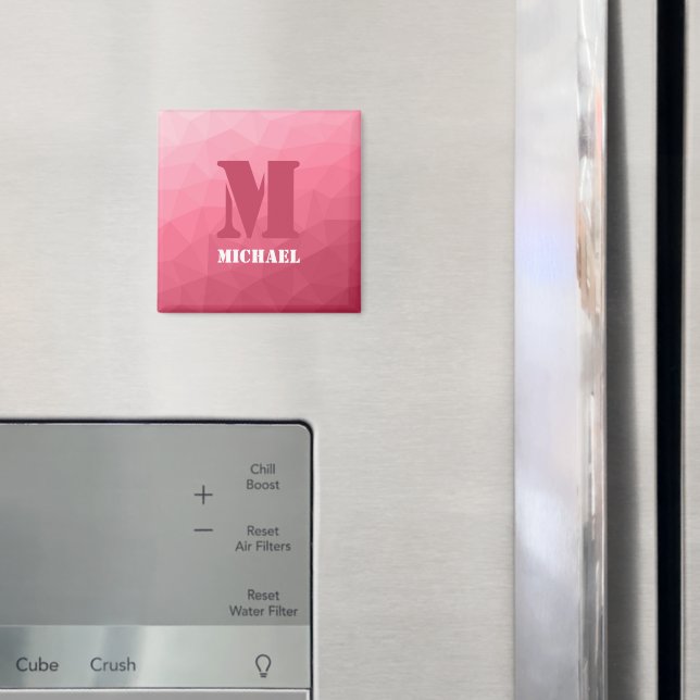 Rose rosa geometrisches Maschenmuster Monogramm Magnet (In Situ (Kühlschrank))