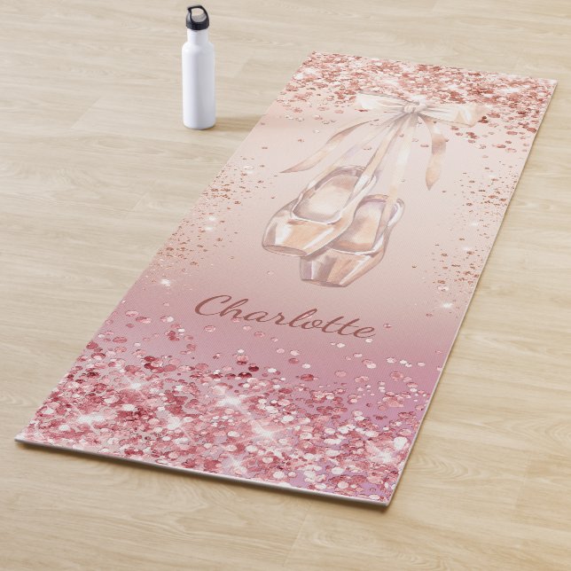 Rose Rosa Glitzer Ballett Monogramm Name Yogamatte (Beispiel)