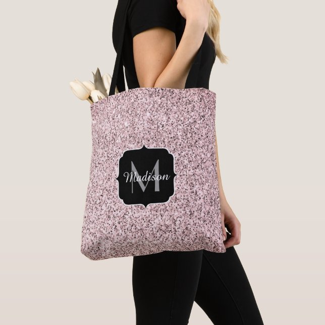 Rose Rosa Glitzer Glitzern Monogramm Tasche (Von Nahem)