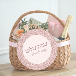 Rose Rosa Glitzer Hebräisch Custom Shabbat Shalom Runder Aufkleber
