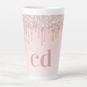 Rose Rosa Glitzer Monogramm Milchtasse