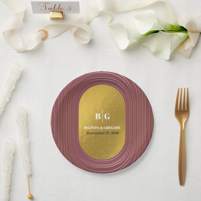 Rose Rosa & Gold Moderne Minimalistische Hochzeit Pappteller (Hochzeit)