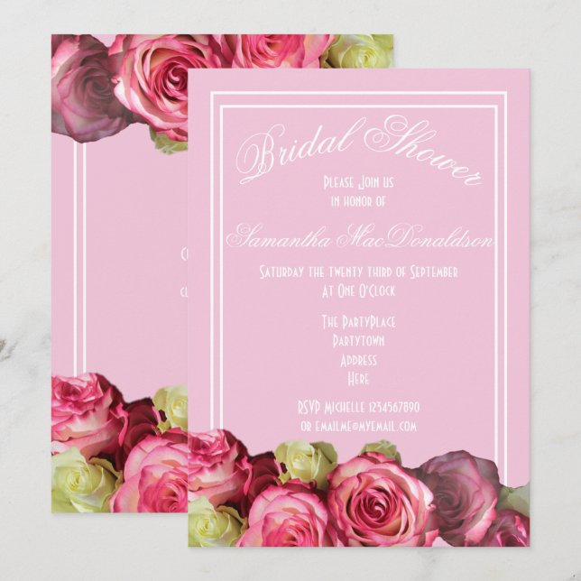 Rose Rosa Grenze Sommer Brautparty Einladung (Vorne/Hinten)
