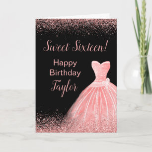 Rose Rosa Kleid Imitate Glitzer Sweet 16 Geburtsta Karte