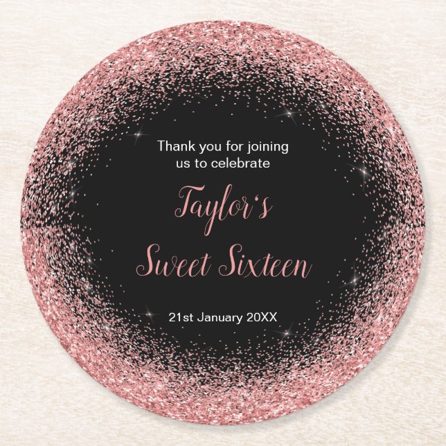Rose Rosa Kleid Imitate Glitzer Sweet 16 Geburtsta Runder Pappuntersetzer (Vorderseite)