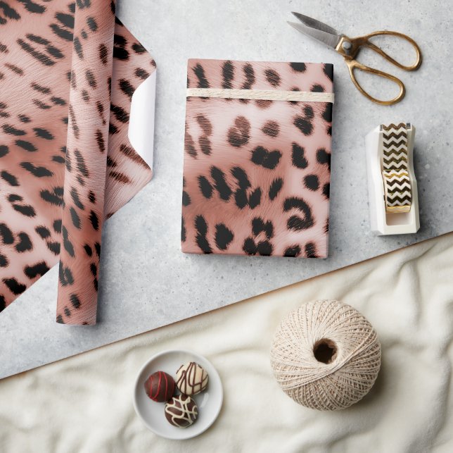 Rose Rosa Leopard Geschenkpapier (Kunsthandwerk)