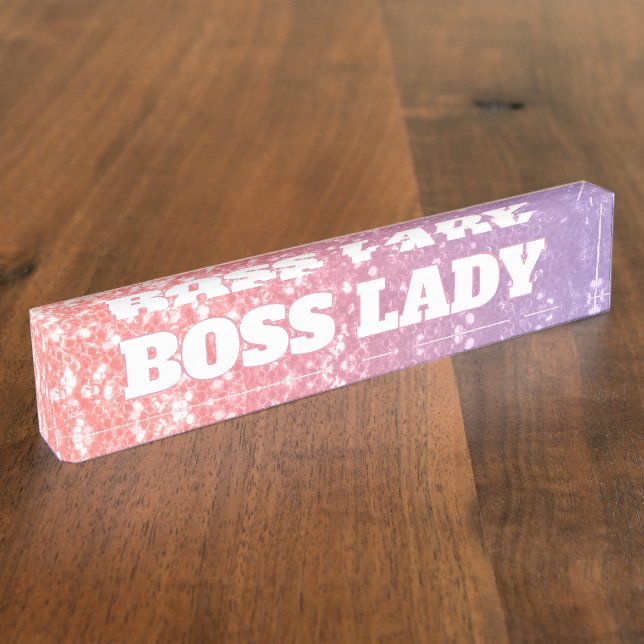 Rose rosa lila Imitate Glitzern Glitzer Chefin Lad Namensplakette (Seite)