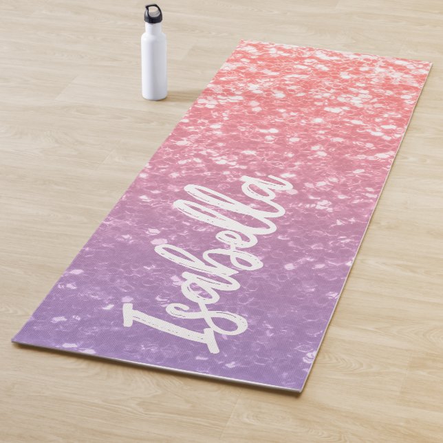 Rose Rosa lila Imitate Glitzern Glitzer Ihr Name Yogamatte (Beispiel)