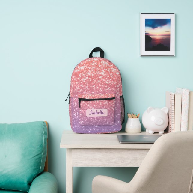 Rose Rosa lila Lavendel Glitzern Individuelle Name Bedruckter Rucksack (InSitu)