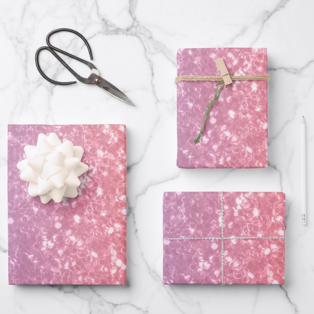 Rose Rosa lila Lavendel Imitate Glitzern Glitzer Geschenkpapier Set (Vorderseite)