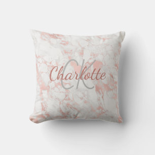 Rose Rosa Marmor Monogramm Name elegant Kissen
