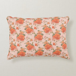 Rose Rosa orange Blumenmuster Hochzeitsfeder Dekokissen