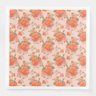 Rose Rosa orange Blumenmuster Hochzeitsfeder Serviette