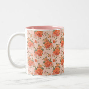 Rose Rosa orange Blumenmuster Hochzeitsfeder Zweifarbige Tasse