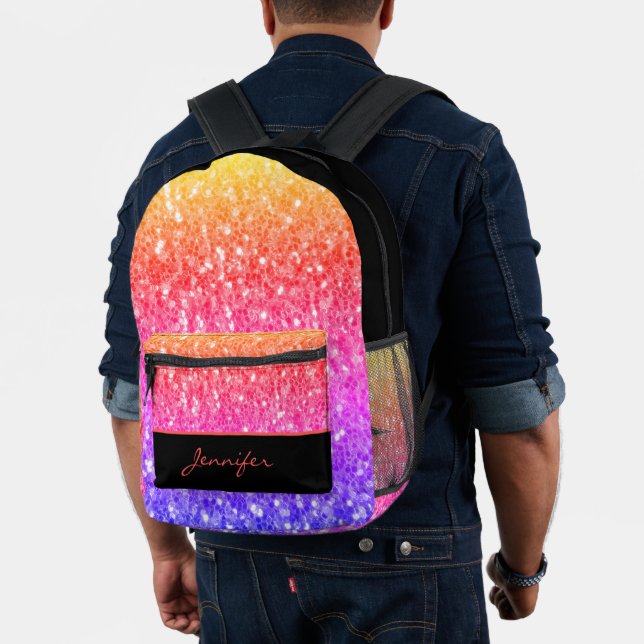 Rose Rosa orange lila Glitzern Schwarzer Individue Bedruckter Rucksack (Insitu (Modell))