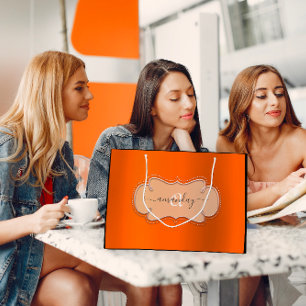 Rose Rosa Orange Royal Monogram Name Bridal Große Geschenktüte